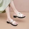 Atacado em estoque mãe linha única sapatos femininos roupa de casa chinelos casuais sandálias de moda com salto plataforma