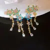 Elegância vintage! Brincos de franja em gota d'água com zircônia azul, brincos estilo corte francês, sensação de luxo leve e alta qualidade para mulheres