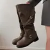 Botas de caballero estilo vintage para mujer, nuevas para otoño e invierno 2026, con suelas gruesas, efecto adelgazante, caña alta ancha, botas vaqueras western