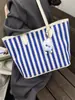 Bolsa Grande de Lona Listrada para Mulheres Outono e Inverno 2026 Nova Bolsa de Ombro de Grande Capacidade Bolsa Tote Casual Fashion