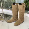 Botas Western Cowboy com Design Plissado Retrô 2026 Novo Estilo Aumento de Altura Cano Alto Versátil Botas Empilhadas Moda Botas Emagrecedoras