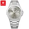 Relógio marca Oulishi, mesmo estilo do Audemars Piguet, ultrafino, calendário duplo, pulseira de aço, relógio masculino de quartzo moderno, luminoso, relógio à prova d'água