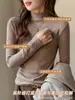 Top térmico de manga larga para mujer, estilo nuevo Otoño/Invierno, adelgazante, cepillado, con cuello semi alto