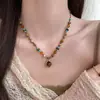 Collar Colgante de Sol Piedra Ojo de Tigre Maillard Temperamento Retro Cadena para Clavícula Viajes Diarios Collar de Lujo Ligero Nicho para Mujeres