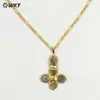 Wt-N1495 Exportación Más Vendido Ojo de Tigre Cruzado Piedra Turquesa Chapado en Oro de 18 Quilates Incrustado Colgante Estilo Unisex Cadena para Suéter