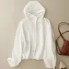 Ropa de Protección Solar con Capucha y Mangas Largas de 4 Colores para Mujer, Corte Holgado, Primavera/Verano 2026, Chaqueta Cardigan de Color Sólido de Algodón y Lino, Camisa de Aire Acondicionado con Manga de Linterna