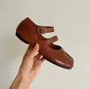 Zapatos de piel de oveja y piel de cerdo con puntera dividida, bailarinas bajas para mujer, Mary Janes de suela plana con una sola tira, zapatos retro de una sola pieza
