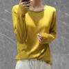 Suéter de cuello redondo con rizo fino de otoño para mujer, camisa básica de manga larga con hombros cortos, suéter coreano holgado de talla grande