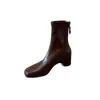 Botines elásticos de tobillo de estilo francés para mujer, color marrón texturizado, que aumentan la altura 5 cm, estilizan y son versátiles, botines cortos ajustados de punta cuadrada para mujer