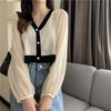 Top Otoño Temprano Francés Suelto Cuello en V Tejido de Malla Ropa Exterior Sal Ropa Exterior Cárdigan Sudadera para Mujer Otoño Temprano Retro