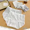 Pantaletas de seda helada Lyocell para mujer con entrepierna antibacteriana de seda de morera, estilo japonés, lunares, cintura media, talla grande, con lazo