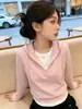 Suéter de Punto Fresco de Manga Larga de Tencel con Capucha, Estilo Nuevo Otoño 2026, Falso Dos Piezas para Mujer, Diseño de Moda, Top Delgado