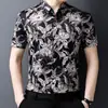 Camisa de Manga Curta de Verão para Homens de Meia-Idade, Camisa com Estampa Rica de Flores para Homens de Meia-Idade e Idosos, Top Respirável de Seda Gelada