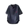 Camiseta de verano nueva estilo japonés para hombre, lino sintético, cuello en V, holgada, fina, bordada, talla grande, camisa casual de manga corta de moda para hombre