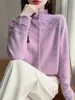Suministro Directo de Fábrica Cárdigan de Punto Color Sólido Cuello Medio Alto Ropa Exterior para Mujer Otoño/Invierno Estilo Nuevo Moda Ropa Exterior Jacquard