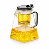Tetera de vidrio de borosilicato alto con pulsador de un toque para uso a fuego directo, resistente al calor, con separación de té y agua, adecuada para uso en oficina, con un toque de alta gama