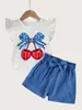 Nueva Camiseta Sencilla de Verano para Niña con Estampado, Cuello Redondo, Manga Corta, Shorts Casuales de Cintura Recta, Ropa Sencilla para el Día a Día