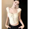 Top de Malha Puro Sexy Versátil Slim-Fit Sem Mangas para Mulheres, Cropped Camisola Curta com Amarração Estilo Francês
