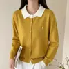 Chaqueta de punto con bordado de color contrastante y cuello vuelto para mujer, Nuevo suéter elegante para Primavera/Otoño 2026