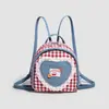 Mini Mochila Retro de Cuadros Rojos y Blancos | Bolso Mini Femenino de Mezclilla, Corazón y Encaje | Mochila Pequeña Estilo Japonés Bordada con Cerezas Dulces | Bolso de Viaje Lindo y Casual Estilo Preppy