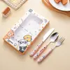 Juego de cubiertos de acero inoxidable 304 de tres piezas en caja de color, cuchara portátil, tenedor lindo para estudiantes de primaria, se puede combinar DIY, en stock
