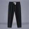Pantalones de lino para hombre talla grande, pantalones casuales de verano rectos holgados cropped, pantalones delgados de algodón y lino para hombre de talla grande con cintura alta