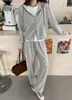 Conjunto Casual Holgado 2026 Otoño Nuevo Estilo Elegante Sudadera con Capucha Adelgazante Plisado Pantalones de Pierna Ancha Conjunto de Dos Piezas Mujer