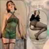 Lingerie Sexy Fada Cheongsam Cosplay Decote Halter Xale Transparente Bodycon Uniforme Lingerie Provocante de Malha