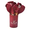 Juego de Utensilios de Cocina de Silicona con Mango de Madera Juego de 12 Piezas con Cubo de Almacenamiento Espátula Antiadherente para Cocinar Herramienta de Cocina Juego para Hornear