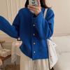 Casaco Suéter de Gola Redonda com Botões Únicos Design Sense Outono e Inverno Novo Estilo Preguiçoso Solto Top Cardigan Tricotado Macio e Aconchegante para Mulheres