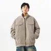 Chaqueta de Trabajo Retro Americana de Cuero PU Resistente con Cuello Alto Unisex Corte Limpio Detroit Holgada Abrigo de Moda para Pareja