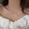 Collar de Perla de Vidrio Cobre Micro-incrustado Zircón Hebilla Ot Diseño Nicho Lujo Ligero Resaltar Perla Estilo Frío Cadena Clavícula para Mujeres