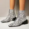 Elegantes botas de mujer con estampado de serpiente estilo europeo y americano para otoño e invierno, botas cortas tipo jinete, botas de tacón medio grueso, Amazon wish AliExpress, zapatos de comercio exterior