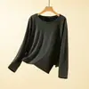 Camiseta interior cálida de forro polar cepillado para otoño e invierno para mujer, Camiseta base irregular de cuello redondo básico, Camiseta cepillada con forro de polar