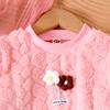 Traje nuevo de otoño e invierno para niñas de Europa y Estados Unidos, transfronterizo, cálido, con flor tridimensional, cuello redondo, manga larga, pantalones de imitación mezclilla