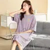 Camisón de Algodón de Manga Corta para Mujer, Vestido Delgado de Verano, Nuevo Estilo 2025, Conjunto Holgado de Maternidad, Pijama, Ropa de Casa