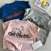 Camiseta de Verano de Algodón Puro de Manga Corta Estilo Coreano para Niños Estampado de Letras Retro Holgada Unisex Versátil Superior Casual