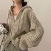 Enviado: Jaqueta suéter chic retrô com capuz e zíper de manga longa, estilo solto e casual para mulheres, top 18831