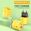Nuevo Cargador de Teléfono Móvil Estándar Europeo y Americano Transfronterizo 36W Cabezal de Carga Rápida de Doble Puerto Estándar Británico Qc3.0+Pd20W A+C