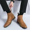 Botas Chelsea Masculinas Transfronteiriças Tamanho Grande 45 46 Tamanho Meio-alto Botas de Couro Outono e Inverno 2023 Botas Masculinas Britânicas Martins