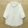Camisa feminina de gaze de algodão de camada dupla 100% algodão com mangas de três quartos, botões coloridos artísticos, bonita e única, top macio e amigo da pele de manga média