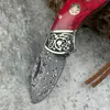 Directamente del fabricante: Navaja Plegable de Damasco con Exquisita Cabeza de Acero Repujado, Navaja de Bolsillo Afilada para Uso en Exteriores