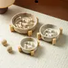 Tazón de patrón de mármol para comer lento con soporte de bambú, tazón de cerámica para mascotas, tazón anti-asfixia para gatos de alimentación lenta, tazón para perros, tazón de comida anti-derrames