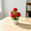 Novo vaso de bolo com 5 crisântemos pequenos em forma de bola, um bonsai em miniatura para decorações de casamento, flores artificiais, pequenas plantas em vaso para arranjos de casa e de mesa