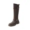 Fivela de Cinto Moda Estilo Universitário 4,5CM Botas de Cavaleiro Outono/Inverno 2026 Novas Botas Longas Acima do Joelho Bico Redondo Salto Grosso