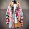 Chaqueta de Estilo Nuevo con Elementos de Patrón Multicolor Cremallera B35 Capucha Cardigan Grueso Invierno Forro Polar Algodón Abrigo con Forro Amarillo