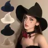 Gorro de Mago de Punto de Color Sólido Sombrero de Halloween Otoño Invierno Mujer Sombrero de Bruja Puntiagudo Sombrero Mágico Plegable
