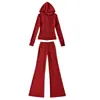 Sudadera con capucha y cremallera Derong Yoga + Pantalones acampanados con cordón de cintura alta - Pantalones casuales - Traje deportivo para mujer