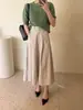 Talla Actualizada Chic Coreano Estilo Francés Cintura Alta Versátil Dobladillo Amplio Cintura Elástica Falda de Longitud Media para Mujer