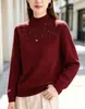 Camiseta base de punto de tres hilos de terciopelo Andy con cuello semi-alto y pedrería resistente para mujer, nuevo top de otoño e invierno, suéter grueso de otoño e invierno